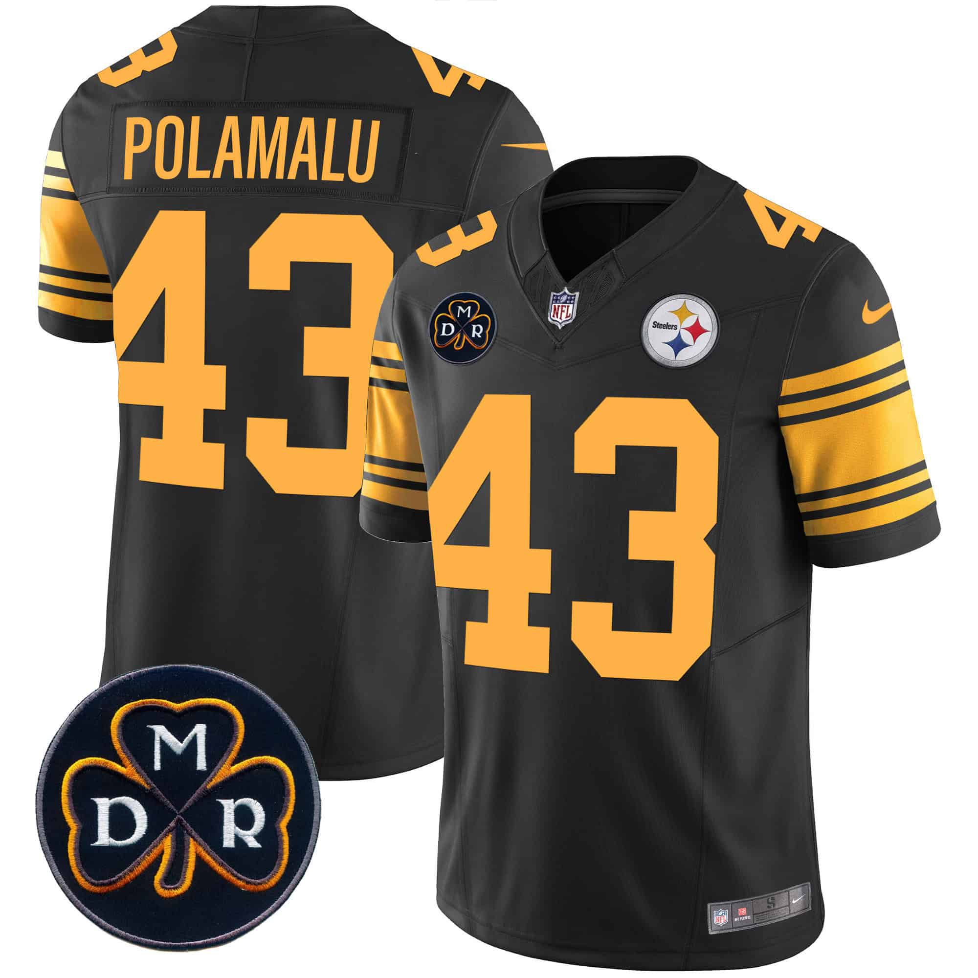 Men Pittsburgh Steelers 43 Polamalu Black 2024 Nike DMR Patch Vapor Limited NFL Jersey style 2